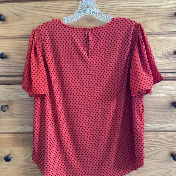 Ann Taylor Red/Burnt Sienna Blouse with Purple Dots EUC - Picture 2 of 8